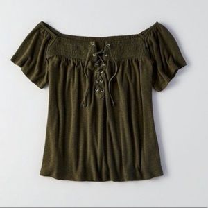 American Eagle Off the Shoulder Top with Tie Up